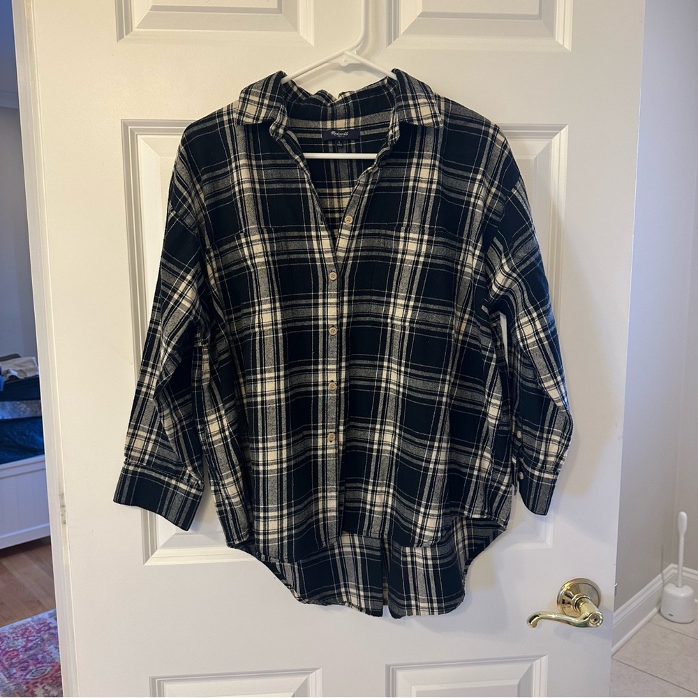 Madewell Flannel Button Down Black and White Plaid